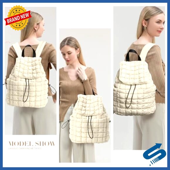 Quilted Puffer Backpack Lightweight Drawstring Daypack Travel Hiking main image 4